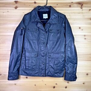 Sam New York Jacket Womens Small Black Waxed Cotton Multi-Pocket Moto Jacket